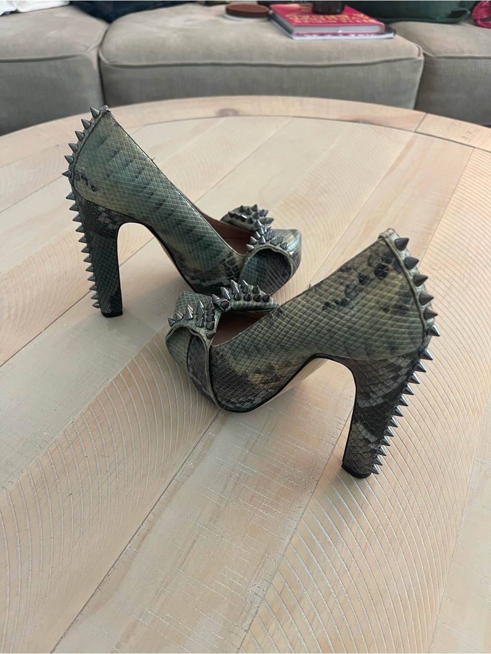 Vince Camuto Green Snake-Print Spike Platform Pumps